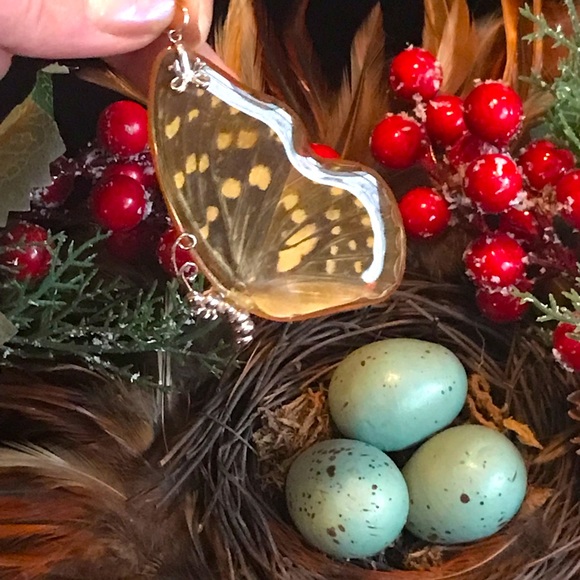 Sterling Silver Butterfly Wing incased in Resin Pendant (7 cm Total Length) - Picture 3 of 17